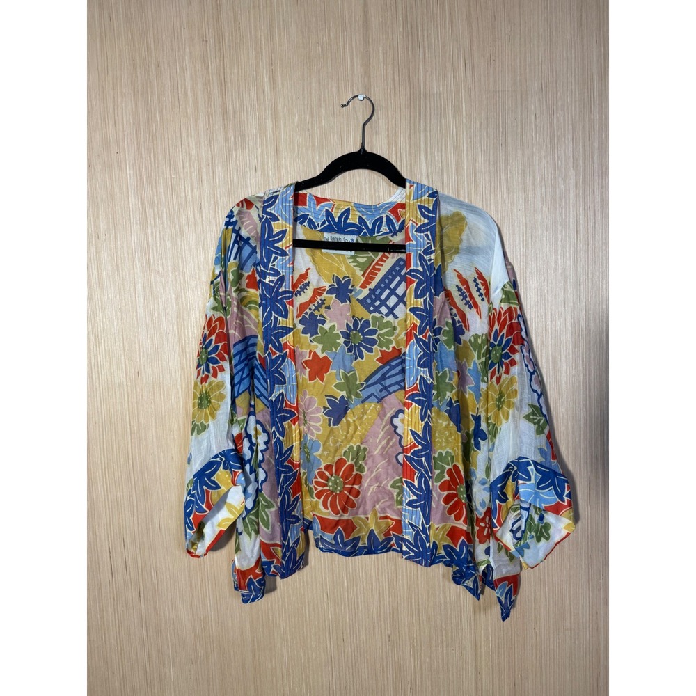 One Hundred Stars Floral Kimono Cardigan Open Front Viscose Modal One Size Boho